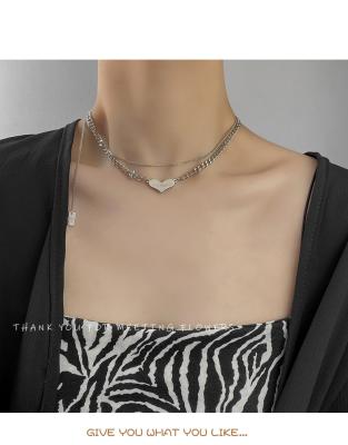 China Double Jewelry Punk Simple Gift Chain Link Choker Titanium Steel Irregular Layered Necklaces for sale