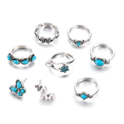 China Cheap Eco Friendly Boho Turquoise Rings Set Knuckle Rings Common Knot Ring Sets For Teens Party for sale