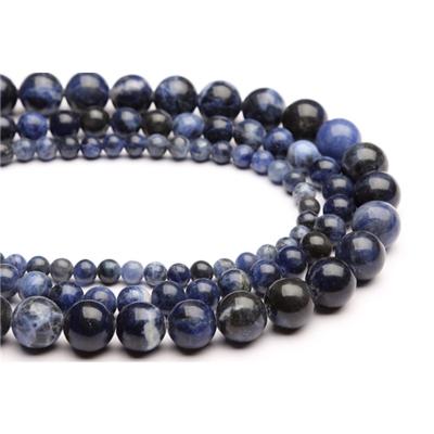 China High Quality Gemstone 4/6/8/10/12mm Natural Stone Polished Loose Round White Pattern Lace Up Blue Sodalite Beads For Jewelry Making for sale