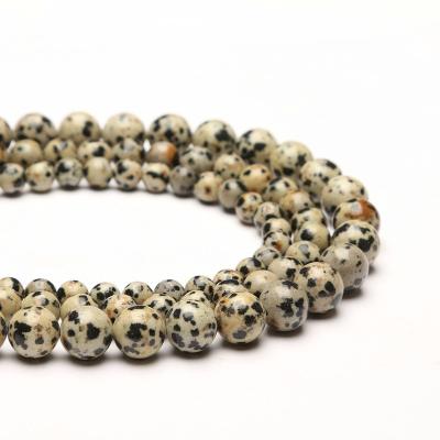 China Polished/Tangled Dalmatine Jasper Natural Stone Loose Matte Loose Round Black Dots Frosted Spots Dalmatian Jasper Beads For Jewelry Making for sale