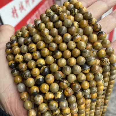 China Polished Beaded Drone Jasper Natural Genuine Stone Gemstone 6/8/10mm Loose Wick Round Beads Strand Yellow Wax Bumble Bee Jasper for sale