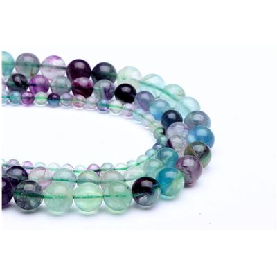 China Polished Beads Strand Natural Healing Crystal Stone High Quality Gemstone Polished Smooth Loose Round Green Purple Fluorite Beads For Jewelry Making for sale