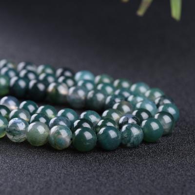 China New Arrivals Polished Natural Nature Of Stone Gemstone Soft Loose Round Faceted Beads Moss Green Agate For Jewelry Makingt for sale