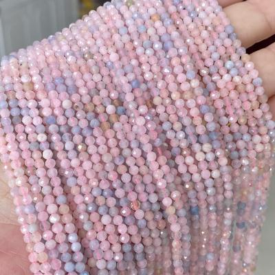 China Faceted Beaded Strand Natural Stone 3mm Faceted Cut Small Loose Around Seed Morganite Tiny Beads For Jewelry Making for sale