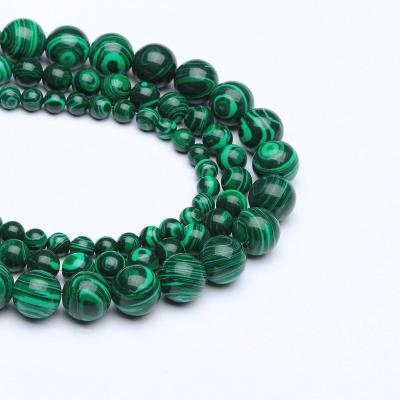 China Wholesale High Quality Polished Loose Round Stone Bead Strand Beads Green Artificial Synthetic Malachite Bead For Jewelry Making for sale