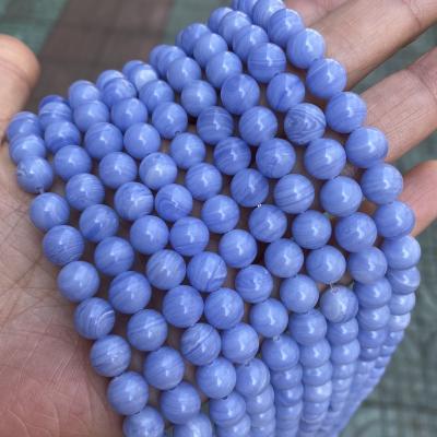 China Polished Natural Synthetic Blue Lace Agate Stone Alternative Smooth Loose Round Blue White Stripe Lace Agate Beads For Jewelry Making for sale