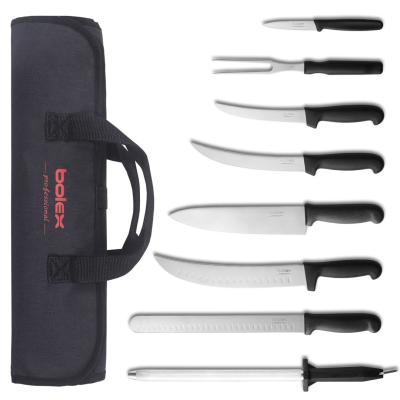 China commercial kitchen utensils knives set butcher knives kit roll bag kit roll bags set professional EMAIL: sales@bolexknife.com for sale