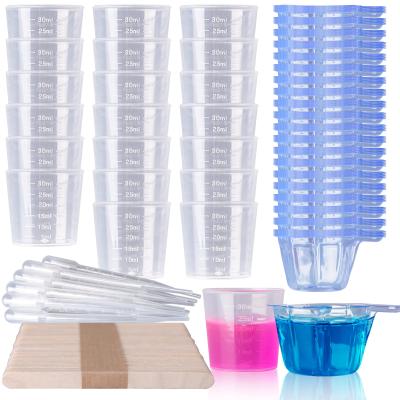 China Europe 200Pcs Plastic Resin Mixing Cups, 30ml Disposable Measuring Cups, 50 Wooden Stirring Sticks, Dropper, Mixing for sale