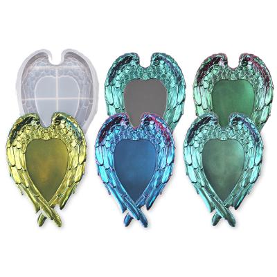 China XINCHOUT Viable Feather Love Tray Epoxy Resin Mold, Mirror Tray Mold, DIY Craft Crystal Feather Wings Love Makeup Home Decorations for sale