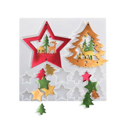 China XINCHOUT Viable Christmas Theme Silicone Resin Molds, Star Christmas Tree Elks Epoxy Mold, Key Chain Pendant Making for sale