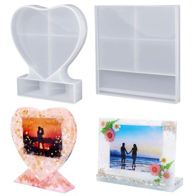 China Europe Resin Picture Frame Molds, Large Size Silicone Picture Frame Resin Molds for Casting, Square and Heart Shape Silicone Epoxy Molds for sale