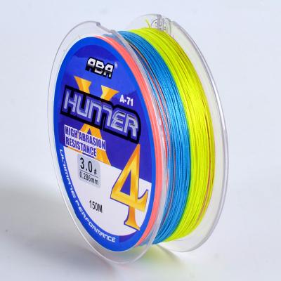 China High-knot strength aba multi color 4 strands pe braided microfiber fishing line for sale