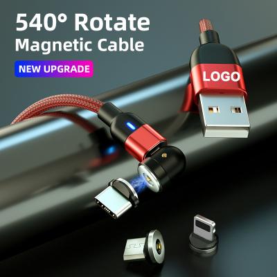 China Data Rotating New 540 Degree Cable Tie New 540 Degree Rotating Phone Charger Magnet Android IOS USB C 3in1 Data Cable Micro Magnetic Fast Charging Cord for sale