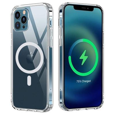 China Magsafe Wireless Charging Phone Case New Trending Products Clear Luxury Wholesale MagSafe Transparent Wireless Charging Cell i Phone Case For iPhone 12 Mini Pro Max for sale