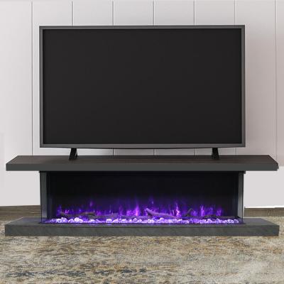 China Hotel Fireplaces Decorative Electric Heater TV Stand Up LED Flame 7 Colors Electric Heater Remote Control Three Sided Cabinet for sale