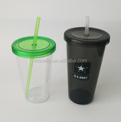 China Viable Juice Drinking Customized Logo Cup With Lid 21OZ Popular Plastic Straw And Straw Single Wall Mug for sale