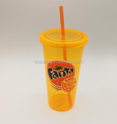 China 24OZ Straw Cup Juice Drinking Cup Customized Viable Popular Plastic Single Wall Single Wall Customized Tumbler With Straw And Lid for sale