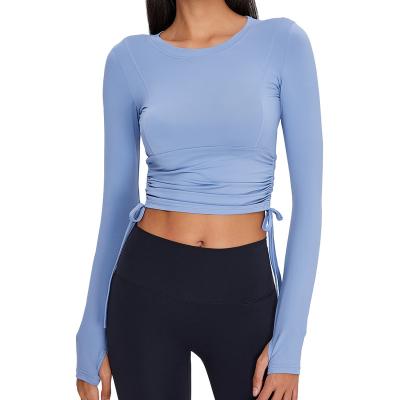 China Wholesale Custom Women's Loose Yoga Long Sleeve Gym Workout T-Shirt Ladies Breathable Single Sports Tops Basic Shirts for sale