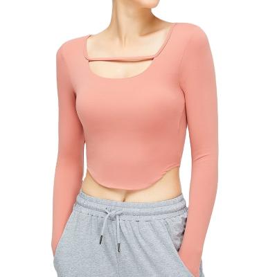 China Wholesale Custom Women's Loose Yoga Long Sleeve Gym Workout T-Shirt Ladies Breathable Single Sports Tops Basic Shirts for sale