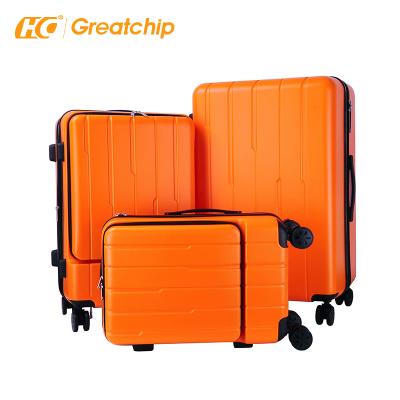 China Fashionable Smart Luggage Self Weighing ABS Luggage Front Open Laptop Pocket Suitcase for sale