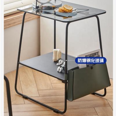 China Nordic Sofa Side Table (Other) Adjustable Minimalist Cafe Side Table Design For Living Room Glass Coffee Tables With Storage Metal Legs for sale