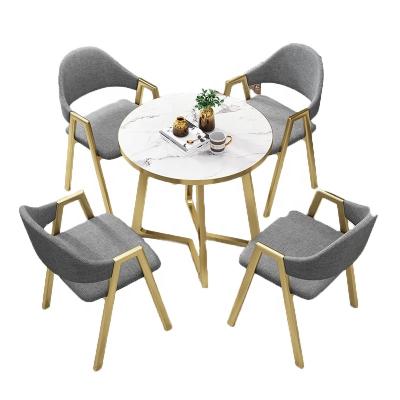 China (Other)Adjustable Nordic Marble Dining Table Set 4 Seater Gold Metal Dining Table Set Dining Furniture Round Restaurant Table With Chair for sale