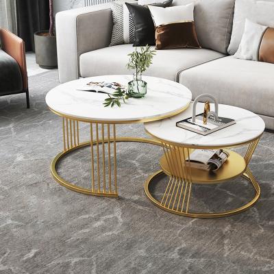 China Black Metal Coffee Tables Living Room Furniture (Others) Nordic Marble Coffee Table Adjustable Round Nesting Coffee Tables Set With Storage for sale