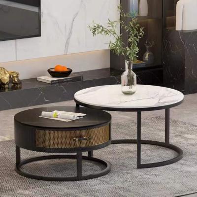 China Italian style multifunctional coffee table (the other) adjustable set black round coffee table stool metal marble top coffee table with storage for sale