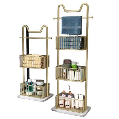 China Nordic Lightweight Luxury Bathroom Shelf Metal Gold Towel Floor Rack Metal Towel Rack Racks for sale