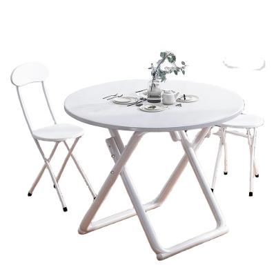 China (Others) Adjustable Round White Metal Stainless Steel Foldable Dining Table Furniture Space Saving Dining Table And Chair Set for sale