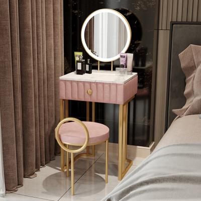 China (Other)Adjustable Flannel Velvet Dressing Table Bedroom Living Room Furniture Square Dressing Table Set With LED Light Mirror Side Table Metal Leg for sale