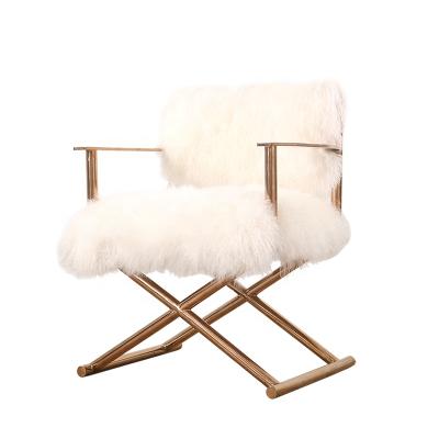 China Comfortable Nordic Velvet Sofa Chair Living Room Bedroom Dining Chair Modern Luxury Sofa Chair Furniture Design White Gold Metal Back Frame for sale