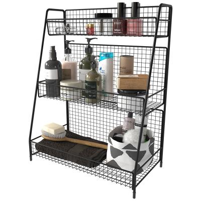 China 2 Layer Wire Basket Bathroom Storage Rack Shelf Cosmetic Shelf Organizer Display for sale