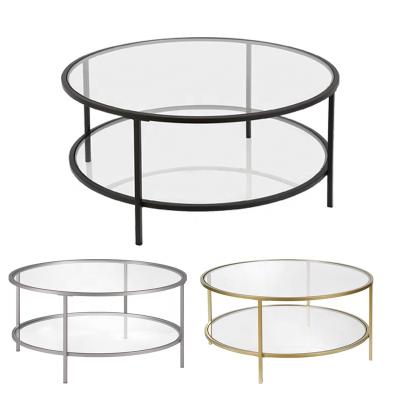 China (Others) Nordic Coffee Tables Adjustable Round Living Room Furniture Center Table Gold Metal Frame Glass Top Coffee Table Modern Minimalist Luxury for sale