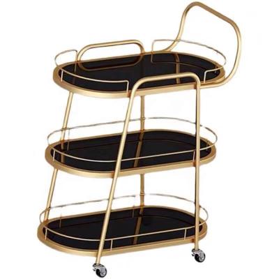 China Modern Nordic three-tier three-tier trolley metal shopping food luxury style metal trolley metal kitchen cosmetic cart for sale