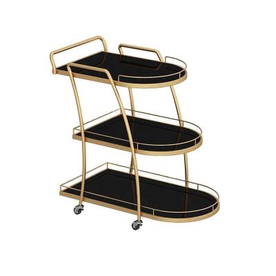 China Wholesale Nordic Modern Light Metal Frame Gold Frame Food Bar Rail Food Cart Luxury Hotel Food Cart With Universal Wheels for sale