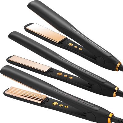 China Hotel beauty logo tools wholesale salon and private label box gold flat plate electric wide plate custom titanium iron hair straightener for sale