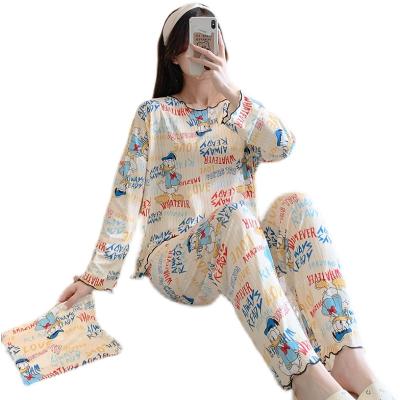 China QUICK DRY Silk Pajamas Set Autumn Long Sleeve Pajamas Milk Long Sleeve Cartoon Print Fashion Pajamas Set for sale