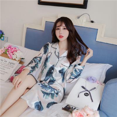 China QUICK DRY Ice Silk Sleepwear Women Sheath Long Loose Plus Size Cardigan Cartoon Nightgown Spring Home Dress for sale