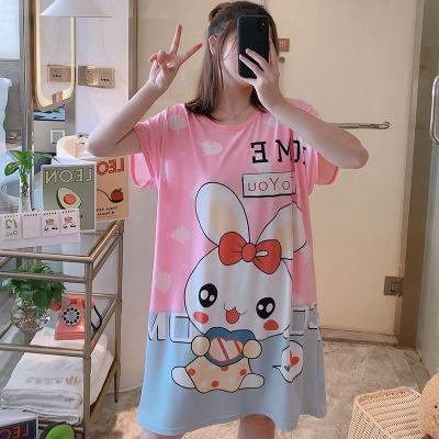 China QUICK DRY cartoon plus size loose short sleeve milk silk night wear dresses pajamas for sale