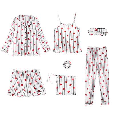 China Lovely QUICK DRY Cute Pattern Women Lipstick Pijamas Girls Sleepwear 7pcs Nightgown Pajamas for sale