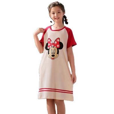 China Cute QUICK DRY Summer Kids Pajamas Set Cartoon Cotton Shorts Sleeve Knee Length Sleep Skirt Girls Sleepwear Nightgowns for sale