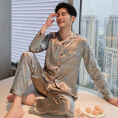 China QUICK DRY Mens Silk Satin Pajamas Set Long Sleeve Pajamas Set Pajamas Sleepwear Set Loungewear Mens Nightgowns for sale