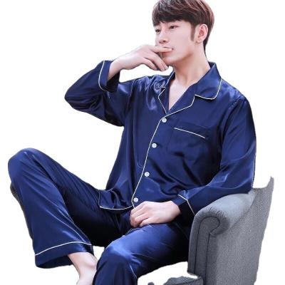 China QUICK DRY Men's Pajamas Long Sleeve Pajama Set Solid Comfortable Winter Sleepwear Mens Silk Satin Sleepwear Set for sale