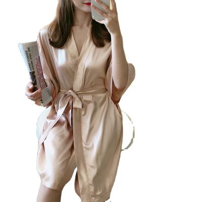 China Luxury Silk Bride Honeymoon Spa Hotel Robe Bathrobe Women Kimono Robe Long Robe Sleepwear Solid QUICK DRY for sale