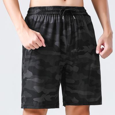 China QUICK DRY men's zipper pocket summer shorts new men's camouflage printed shorts drawstring elastic fitness waist slim gyms sports shorts pants for sale