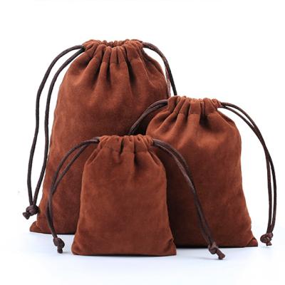 China Recyclable Luxury Jewelry Pouches With Custom Logo Suede Velvet Small Drawstring Bag for sale