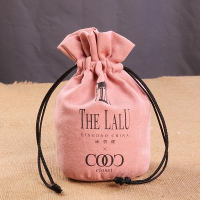 China Recyclable High Quality Pink Drawstring Jewelry Pouch Velvet Bag Jewelry Pouches for sale