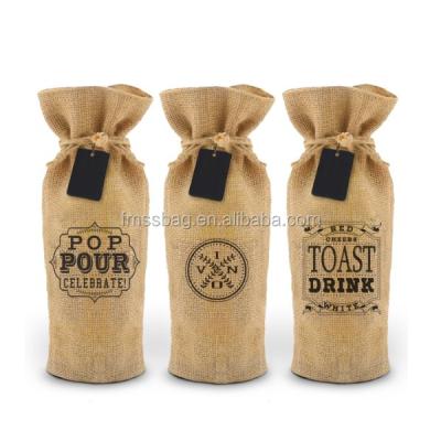 China 100% Eco-friendly Promotional Custom Wine Sack Plain Jute Single Drawstring Sack Bags For Packaging for sale