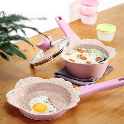 China Non-stick Pan Frying Pan Baby Food Cookware Set Mini Viable Shape Milk Flower Pot for sale